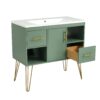 Bathroom Vanity With Resin Sink Combo Set, Modern Freestanding Single Bathroom Cabinet With 2 Drawers & 2 Storage Compartments, Storage Cabinet For Bathroom, Frame Vanity Set - Green - Image 14