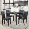 5 Pieces Wooden Dining Table Set, Kitchen Table Set With A Square Table And 4 Upholstered Chairs, Wooden Dining Room Table With Crystal Decoration And Chairs Set For Kitchen, Dining Room - Black - Image 2