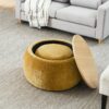 Round Storage Ottoman, 2 In 1 Function, End Table And Ottoman - Dark Yellow - Image 7