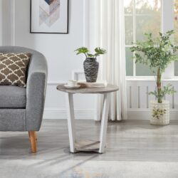 Elysian - Contemporary Round End Table With Shelf - Gray