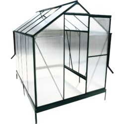 6.3'x8.2'x7' Polycarbonate Greenhouse, Heavy Duty Outdoor Aluminum Walk-In Green House Kit With Rain Gutter, Vent And Door For Backyard Garden - Green