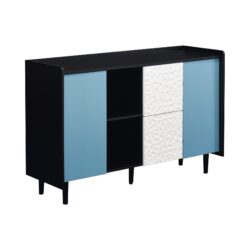 Modern Sideboard Buffet Cabinet With Doors And Unique Panel Styling - Black / Blue