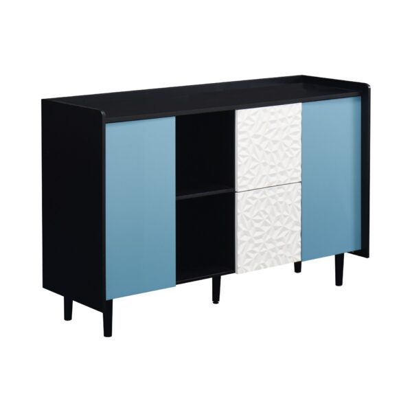 Modern Sideboard Buffet Cabinet With Doors And Unique Panel Styling - Black / Blue