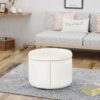 Elegant Round Ottoman With Studded Rim - Beige - Image 5