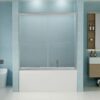 Double Sliding Bathtub Shower Door, Semi Frameless Bypass Tub Door, 1 / 4" 6Mm Tempered Glass With Explosion Proof Film, Adjustable Aluminum Alloy Frame 24D03 T60Bnx - Brushed Nickel - Image 2