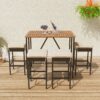 5 Piece Outdoor Acacia Wood Bar Height Table And 4 Stools With Cushions, Garden Wicker Dining Table, Foldable Tabletop, High Dining Bistro Set, All-Weather Patio Furniture - Brown - Image 2