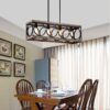 4 Light (Bulb No Included) Farmhouse Rectangle Pendant Light, Wood Texture Vintage Rustic Chandeliers Metal Industrial Hanging Light Fixtures For Kitchen, Entryway, Dining Room - Black / Natural - Image 4