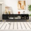 Modern TV Stand For Up To 70" TV, Entertainment Center TV Media Console Table, With 3 Shelves And 2 Cabinets, TV Console Cabinet Furniture For Living Room - Black - Image 8