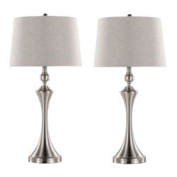 Flint - Contemporary Table Lamp Built In USB Port (Set of 2) - Nickel / Taupe Slub
