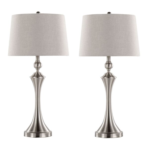 Flint - Contemporary Table Lamp Built In USB Port (Set of 2) - Nickel / Taupe Slub