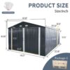 Outdoor Storage Shed Metal Garage Shed For Car, Bike, Lawnmower Backyard Tool House Building 2 Doors And 4 Vents - Black - Image 3