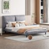 Queen Size Upholstered Platform Bed With 2 Large Headrests And Thick - Gray - Image 8
