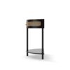 Boho Rattan Semi Circle End Table With Sliding Door, Elegant Wood Accent Table With Storage And Bottom Shelf - Black - Image 15