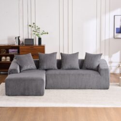 Compression Sofa: Combining Chaise Longue With 3 Seater, Corduroy Fabric, Full Sponge Compression Sofa, Combined Sofa With 4 Pillows For Living / Home Furniture / Apartment - Gray