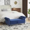 Velvet Multifunctional Storage Ottoman Bench With Pillow - Navy Blue - Image 4