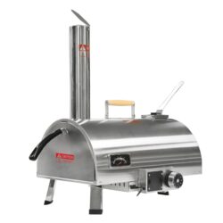 Pizza Oven Outdoor 12" Automatic Rotatable Pizza Ovens Portable Stainless Steel Wood Fired Pizza Oven Pizza Maker With Built-In Thermometer Pizza Cutter Carry Bag - Silver