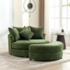 360° Swivel Accent Barrel Chair With Storage Ottoman & 4 Pillows, Modern Chenille Leisure Chair Round Accent For Living Room - Green - Image 13
