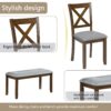 6 Pieces Kitchen Dining Set, Rectangular Wooden Dining Table With 4 Upholstered Chairs And A Bench, Dining Table Set For 6 People - Walnut - Image 8