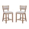 Counter Stools (Set of 2), Upholstered Counter Height Bar Stools With Comfy Back, Solid Rubber Wood Frame, Backrest, Footrest, Armless Barstools For Home Bar, Kitchen Counter - Beige / Natural - Image 7