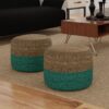 Lydia - Round Pouf - Aqua / Natural - Image 6