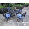 Square 4 Person 43.19" Long Aluminum Dining Set With Navy Blue Cushions, Swivel And Rocking Chairs - Antique Navy Blue - Image 3