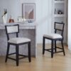 Counter Stools (Set of 2), Upholstered Counter Height Bar Stools With Comfy Back, Solid Rubber Wood Frame, Backrest, Footrest, Armless Barstools For Home Bar, Kitchen Counter - Beige / Black - Image 2