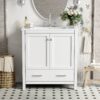 Bathroom Vanity With Single Sink, Combo Cabinet Undermount Sink, Bathroom Storage Cabinet With Two Doors And A Drawer, Soft Closing, Multifunctional Storage, Solid Wood Frame - White - Image 4