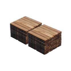 20 Piece Interlocking Deck Tiles Striped Pattern, Square Acacia Hardwood Outdoor Flooring For Patio, Bancony, Pool Side - Yellow