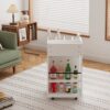4 Tier Kitchen Island Cart With Spice Rack & Locking Casters, Simple Design Mobile Kitchen Storage Islands For Kitchen Living Room Bedroom - White - Image 4