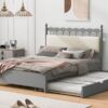 Queen Size Storage Platform Bed With 2 Big Drawers Twin Size Trundle - Gray - Image 15