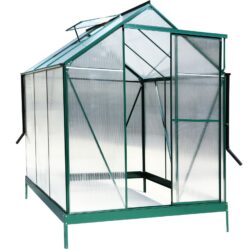 6.3'x6.2'x7' Polycarbonate Greenhouse, Heavy Duty Outdoor Aluminum Walk-In Green House Kit With Rain Gutter, Vent And Door For Backyard Garden - Green