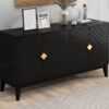 4 Door Sideboard Storage Cabinet For Living Room And Dining Room, 2 Large Cabinets With Gold Handles And Adjustable Shelf - Black - Image 27