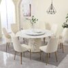 Modern Sintered Stone Dining Table With Round Turntable, Wood And Metal Pedestal, 8 Chairs - White - Image 2