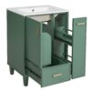 Solid Wood And 24" Bathroom Vanity With Sink, Deep Drawer, Door Shelf, 2 Tier Basket - Green - Image 13