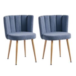Modern Haze Dining Chair With Iron Tube Wood Legs, Shorthair Cushions And Comfortable Backrest, Suitable For Dining Room, Living Room, Cafe, Simple Structure (Set of 2) - Blue