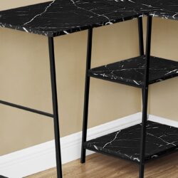 Computer Desk, Home Office, Corner, Storage Shelves, L-Shape, Work, Laptop, Marble Look Laminate, Contemporary, Modern - Black