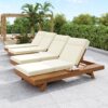 Acacia Wood Lounge Chaise Set With Headrest And Water Resistant Cushions - Beige - Image 6