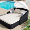 Outdoor Sunbed With Adjustable Canopy, Double Lounge, Daybed - Black / Beige - Image 3