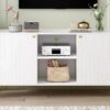 Modern TV Stand For TVs Up To 55", Entertainment Center Media Console, Adjustable Shelf, Metal Legs, Handles And Anti-Tip Device For Living Room - White - Image 6