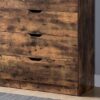 5 Drawer Bedroom Chest Dresser, Distressed Wood Cabinet - Rustic Brown - Image 5