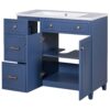 Bathroom Vanity, Transitional Style Bathroom Cabinet With Resin Sink, Single Bathroom Cabinet, With 2 Drawers And 1 Adjustable Storage Shelf, 2 Soft-Close Doors - Navy Blue - Image 16
