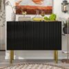 Modern Simple & Luxury Style Sideboard Particle Board & Board Cabinet With Gold Metal Legs & Handles, Adjustable Shelves For Living Room, Dining Room - Black - Image 2