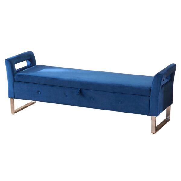 Wide Storage Soft Ottoman Bench With Armrests, Footrest Bed End Stool For Living Room, Dorm, Entryway And Bedroom - Navy