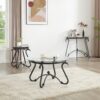 2 Piece Tempered Glass Surface Coffee Table Set, Decor Coffee Table Round End Side Table With Sturdy Construction For Living Room (Rustic) - Black - Image 13