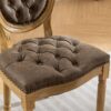 French Style Solid Wood Frame Antique Painting, Hand-Pulled Buckle Decoration Artificial Leather Dining Chair With Nailhead Trim, Wood Legs, Density Foam, Steel Spring Inner (Set of 2) - Brown - Image 11