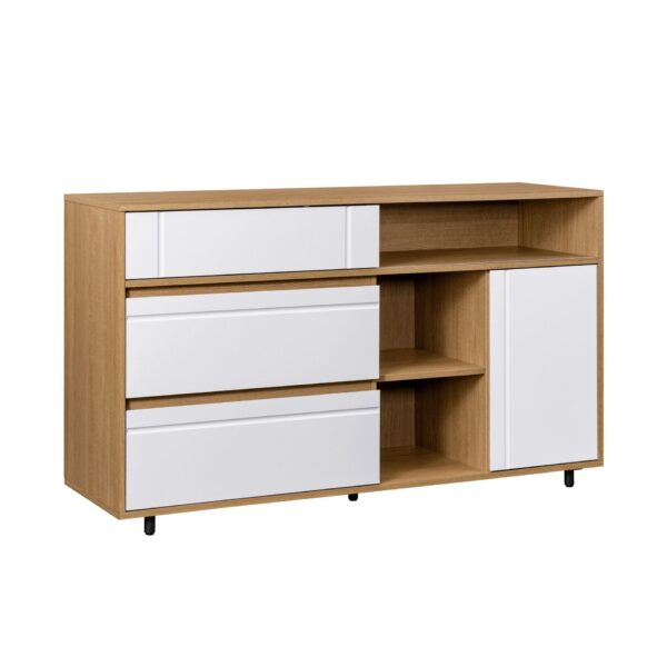 Contemporary Detailed Door Sideboard With Open Storage - Coastal Oak / Solid White