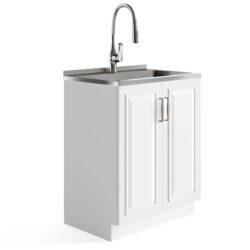 Darwin - Deluxe Laundry Cabinet With Pull-Out Faucet And Stainless Steel Sink - Pure White