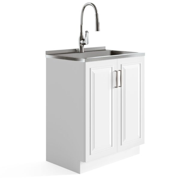 Darwin - Deluxe Laundry Cabinet With Pull-Out Faucet And Stainless Steel Sink - Pure White