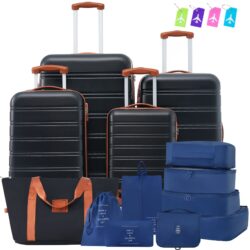 Hardshell Luggage Sets 4 Pieces + Bag Spinner Suitcase With Tsa Lock Lightweight - 16" / 20" / 24" / 28" Luggages - Black / Brown