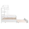 Full Size House Bed With Twin Size Trundle, Kids Bed With Shelf - White - Image 8
